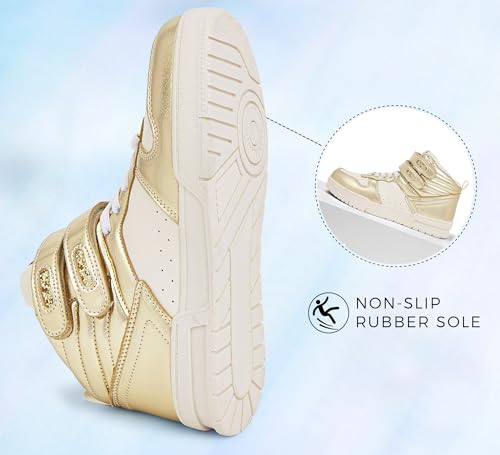 Image of LUCKY STEP Women's High Top Fashion Sneakers Basketball Ankle Boots Walking Tennis Shoes Platform Hook and Loop Casual Faux Leather Sneaker