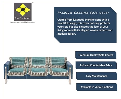 Image of Premium Chenille Woven Anti-Slip 3 Seater Sofa Cover | L-Shape Sofa Seat Protector for Living Room | Durable & Stylish Slipcover - Turquoise - 3D