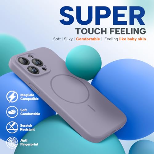 Image of Miracase Magnetic for iPhone 14 Pro Max Case, [Soft Anti-Scratch Microfiber Lining], Compatible with MagSafe, Silicone Shockproof Protection Phone Case for iPhone 14 Pro Max,Lavender Gray