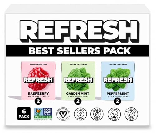 Image of Refresh Plant Based Gum, Sugar Free, Xylitol, 12 Pcs, 6 Pack (Best Sellers Variety Pack)