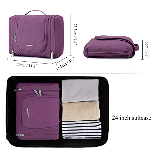Image of BAGSMART Toiletry Bag for Women, Travel Toiletry Organizer with hanging hook, Water-resistant Cosmetic Makeup Bag Travel Organizer for Shampoo, Full Sized Container, Toiletries, Purple, Medium, Basic /Leisure
