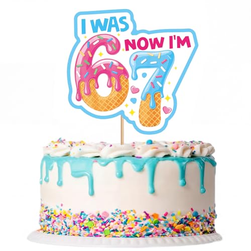 Eaasty Cake Topper for 7th Birthday i was 6 Now Im 7 Age Number Candle Topper for Girls Boys Cake Decorations for Birthday Baby Shower Party Supplies(Ice Cream)