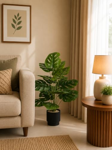 Image of Cocco.BUA Artificial Plant with Black Pot, 18 Leaves, 76 CM (2.5 Feet) (Monstera Plant)