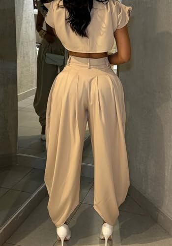 Vaceky Womens Pleated Dress Pant Baggy Harem Slacks Wide Leg Flowy Business Casual Trouser4