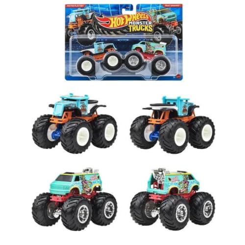 Image of Hot Wheels Monster Trucks Poo Poo Platter Vs Fruit Smasher Demolition Doubles 2026 1:64 Scale 3+ Ages - Multicolor