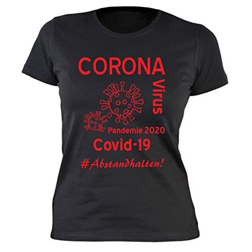 Veri Corona-Virus T-Shirt Damen Abstand halten Covid-19 Coronavirus Pandemie 2020 schwarz Gr: M :-