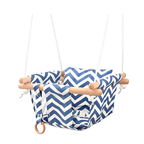 HAPPY PIE PLAY&ADVENTURE Secure Canvas Hanging Swing Seat Chair for Toddler with Safety Belt - Indoor and Outdoor (Blue)