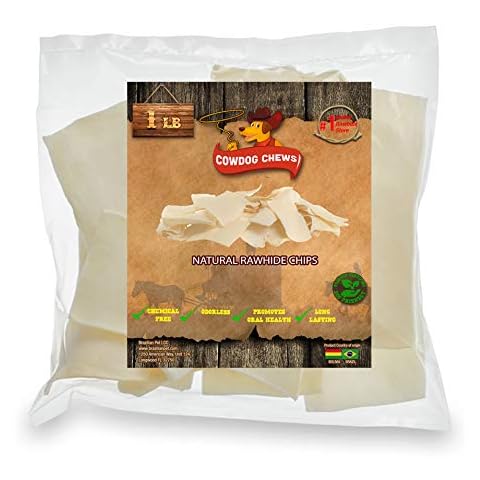 Cowdog Chews Natural Rawhide Chips – Premium Long-Lasting Dog Treats with Thick Cut Beef Hides, (1Lb) Cover