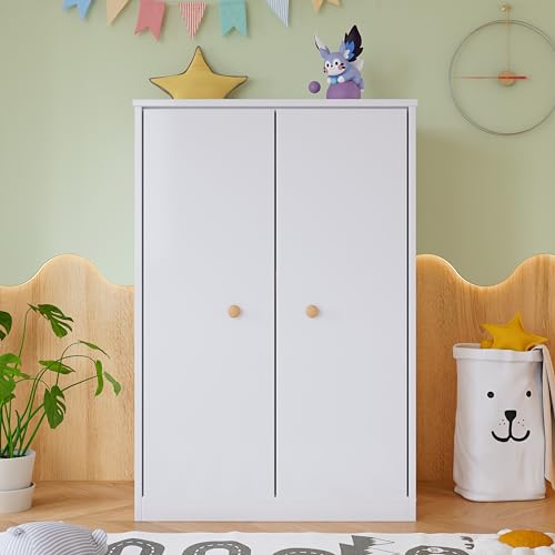 Piccolo armadio con asta, armadio a 2 ante, camera da letto, soggiorno, armadio per bambini, MDF, bianco