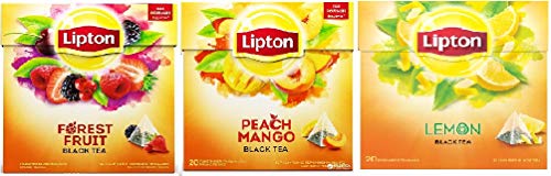 Lipton Aromatisierter Schwarztee Pack 3 x 20 Pyramiden Teebeutel (Lemon ,Forest Fruit, Peach Mango) Cover