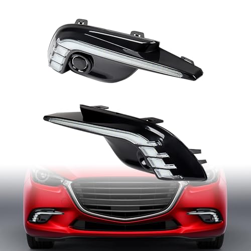 amopacorp 2X Front Bumper Driving Fog Lamp LED Daytime Running City Light with Sequential Turn Signal Left Right Compatible with 2017-2019 Mazda 3 Axela Black Housing Clear Lens (White, Amber, Blue)