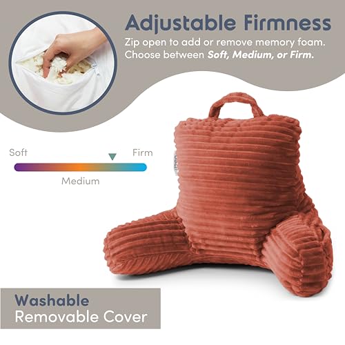 Image of Nestl Reading Pillow for Kids & Teens with Shredded Memory Foam, Luxe Cut Plush Backrest Pillows for Reading and Gaming, For use on Couch, Bed, Floor, Adjustable Support with Washable Cover Misty Rose