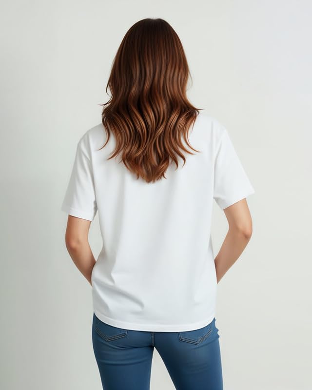 Image of Women's Loose Fit /Boyfriend Fit Graphic Printed Tshirt | 100% Super Combed Cotton | Oversized Fit | White Round Neck T-Shirt