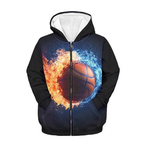 Boys Girls Pullover Hooded Sweatshirt Casual Zip up Long Sleeves Loose Coat with Pockets Size S-XL