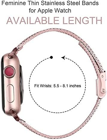 Miniatura 5 de Secbolt Correas finas compatibles con Apple Watch Band de 1.49, 1.57, 1.61, 1.65, 1.73 y 1.77 pulgadas, iWatch SE Series 87654321, de acero