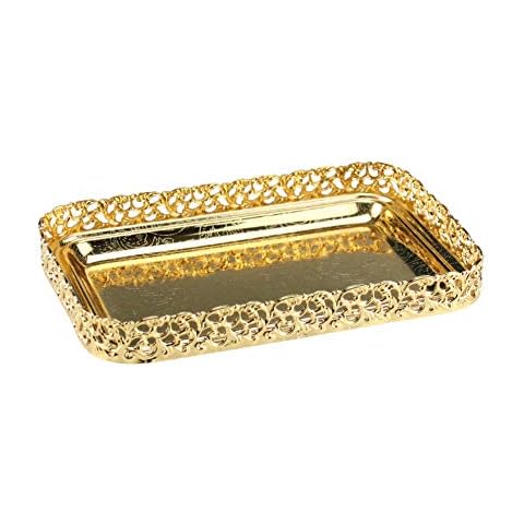 Gold Serving Tray Rectangle Decorative Tray Mirror Polished Paandan Tray Centrepiece Tealight Candles Display Plate Tray Fruit Platter Snacks Drinks Serving Tray (Gold) Cover