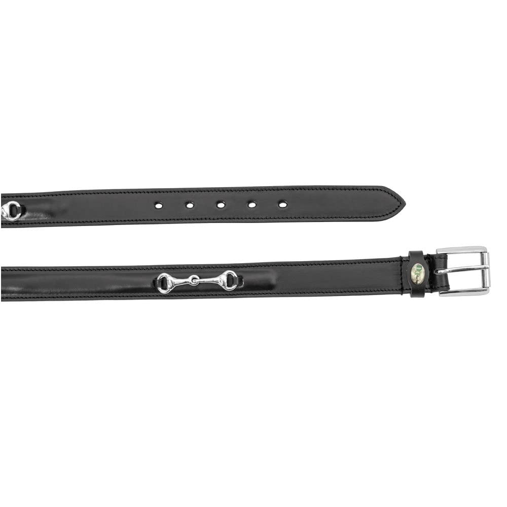 Cintura in Pelle con morso Cromato 75 cm, Nero