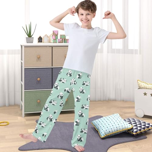 Boy's Pants Cute Pandas Play Green Jogger Pants Elastic Waist Long Bottoms Trousers with Pockets 6-14 Years4