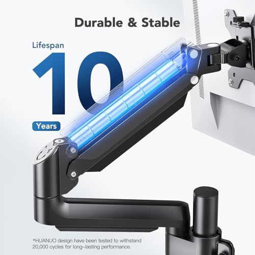 Image of HUANUO Single Monitor Arm, Tall Computer Monitor Stand for 13-32 inch Screens Holds 4.4-19.8 lbs, Adjustable Monitor Mount Gas Spring Full Motion with C-Clamp & Grommet Base, VESA 75x75 or 100x100mm