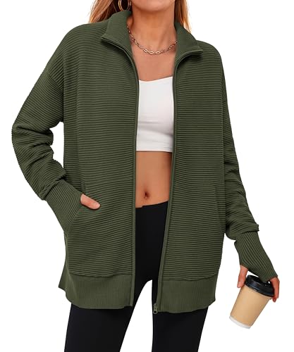 Image of PRETTYGARDEN Womens Long Sleeve Zip Up Ribbed Cardigan Sweaters
