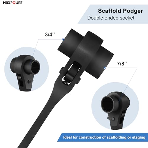 Image of MAXPOWER 2PCS Spud Ratchet Set, Dual Socket Scaffold Wrench 7 /8 inch x 3 /4 inch, Dual Head Scaffold Ratchet 3 /8 inch x 1 /2 inch