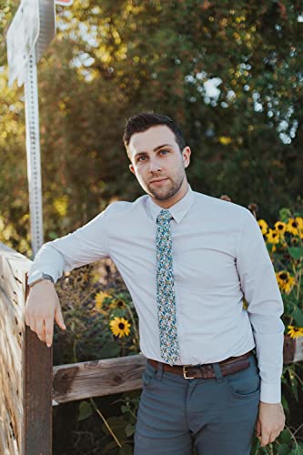 Image of DAZI Men's Skinny Tie Floral Print Cotton Necktie, Great for Weddings, Groom, Groomsmen, Missions, Dances, Gifts.