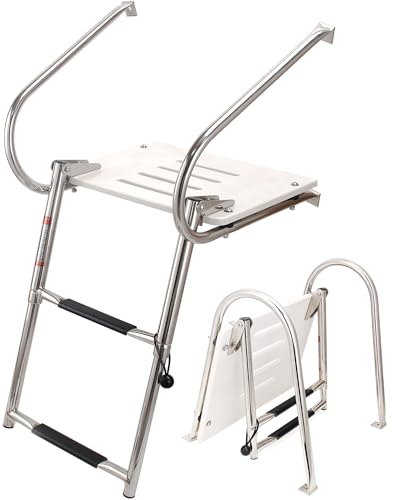 Mojiate 2-Step ABS Telescoping Boat Ladder | Stainless Steel Swim Platform with Handrails | 400lb...