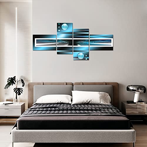 Large Abstract Wall Art,Blue And White Canvas Print 4 Piece Wall Painting Contemporary Modern Artwork Picture For Living Room Bedroom Wall Decoration Home Décor #TOP3