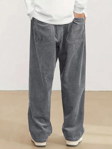 Image of Hidkat Mens Corduroy Casual Pants Fashion Loose Fit Wide Leg Pants Straight Sweatpants Elastic Waist Drawstring