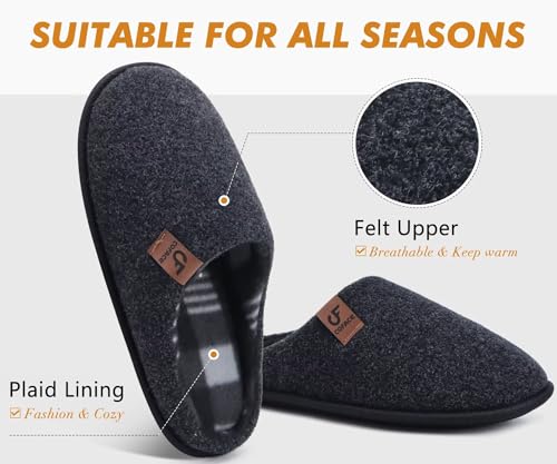 COFACE Mens Cozy Memory Foam Scuff Slippers Casual Slip On Warm House Shoes Indoor/Outdoor Felt Sandal Slipper Size 7-152