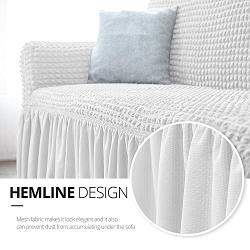 Niceec Sofa Slipcover White Sofa Cover 1 Piece Easy Fitted Sofa Couch Cover Universal High Stretch Durable Furniture Protector With Skirt Country Style (3 Seater White) #TOP3