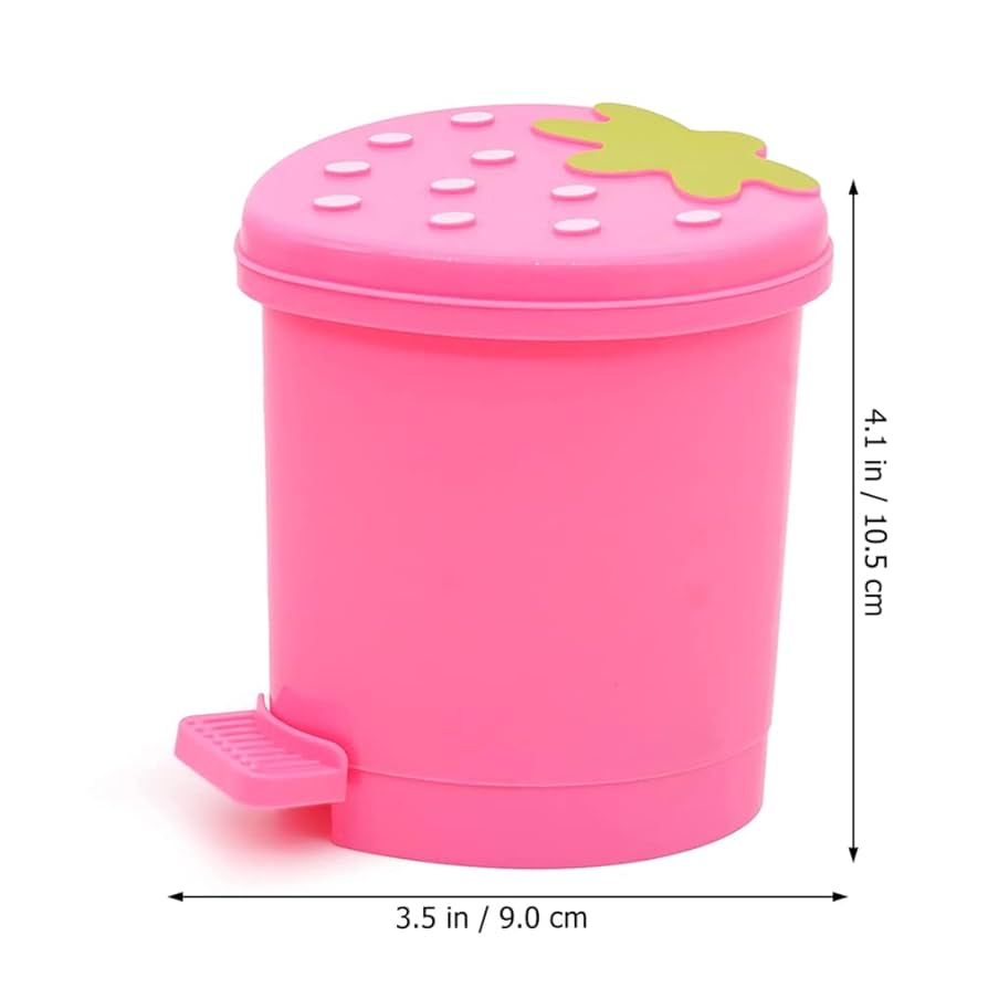 Kawaii Small Trash Can With Lid, Red Strawberry Waste Bin, Desktop Paper Garbage Basket, Plastic Storage Bucket For Bathrooms, Kitchens, Offices, Cars