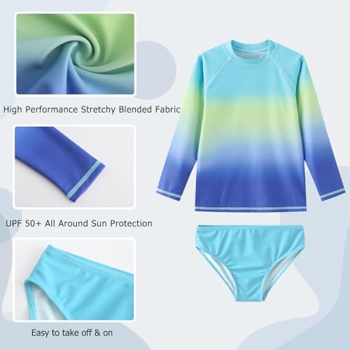 Image of Aisyee Girls Long Sleeve Rash Guard Set Two Piece Swimsuits Tie Dye Bathing Suits for Kids UPF 50+ Swim Shirts