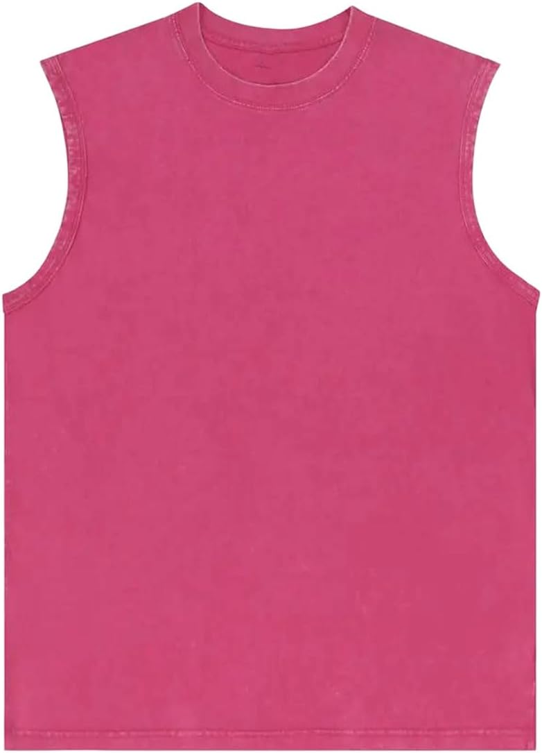Men Tank Tops Washed Cotton Sleeveless Loose Fit Gym Workout Casual Vest