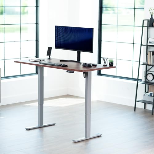 Image of VIVO Electric 60 x 24 in Standing Desk, Memory Height Adjustment, 1B Series, Holds 220 lbs, One-Piece Dark Walnut Top, Gray Frame, DESK-KIT-1G6D