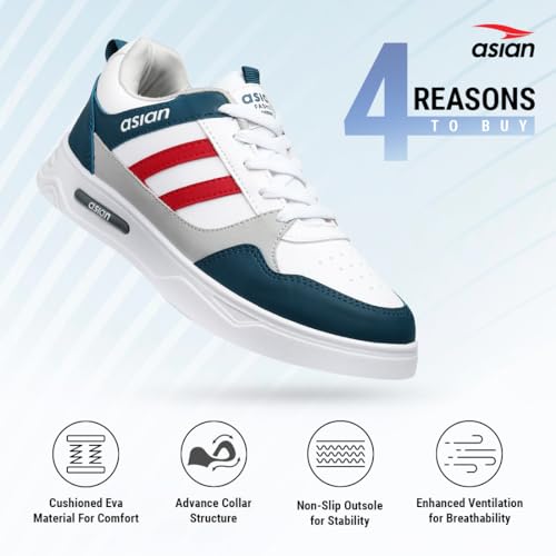 Image of ASIAN Men's BOSTON-02 White Casual Sneaker Shoes with Synthetic Upper Lightweight Comfortable Mid Top Sneaker Shoes for Men's & Boy's