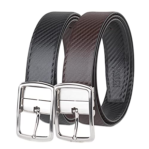 JASLEN - Ceinture Homme Cuir Véritable - Ceinture Homme Cuir Vintage - Ceinture Cuir Reversible - Ceinture Homme Largeur 35 mm- Ceinture Homme Travail Cuir - Ceinture Homme Boucle, Couleur Noir-Marron Cover