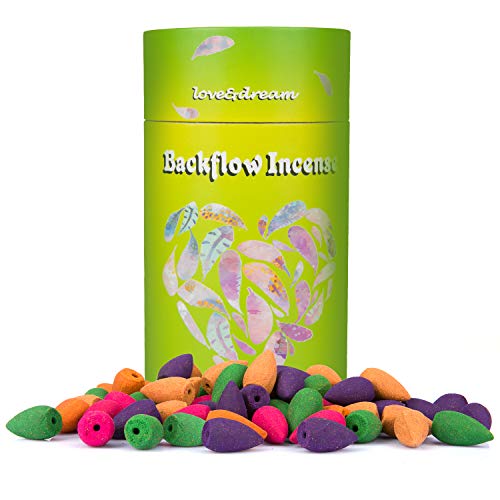 Pavo cristatus Waterfall Backflow Incense Cones 5 Mixed Natural Scents - Lavender-Rose-Jasmine-Ocean-Lemon for Purification, Relaxation, Positivity, Yoga, Meditation