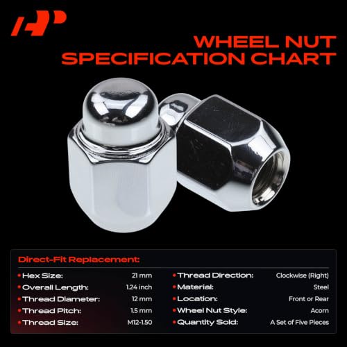 Image of A-Premium Front or Rear M12-1.50 Wheel Lug Nuts, Set of 5