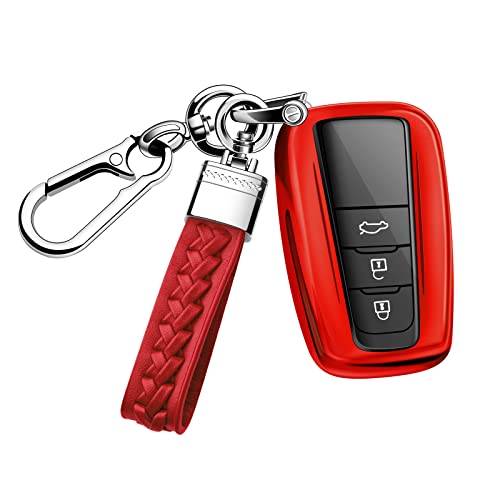 Kppower For Toyota Camry Key Fob Cover,Key Fob Cover Case Fortoyota Camry Rav4 Highlander Corolla Avalon C-Hr Prius Gt86 3/4 Button Smart Key Car Accessory With Keychain Soft Tpu (Red) #TOP2