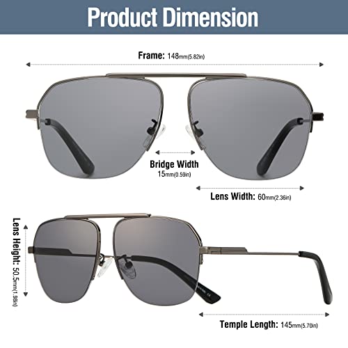 DUCO Retro Aviator Sunglasses for Mens Womens Semi-Rimless Non-Polarized Trendy Sun Glasses Metal Frame for Driving DC30353