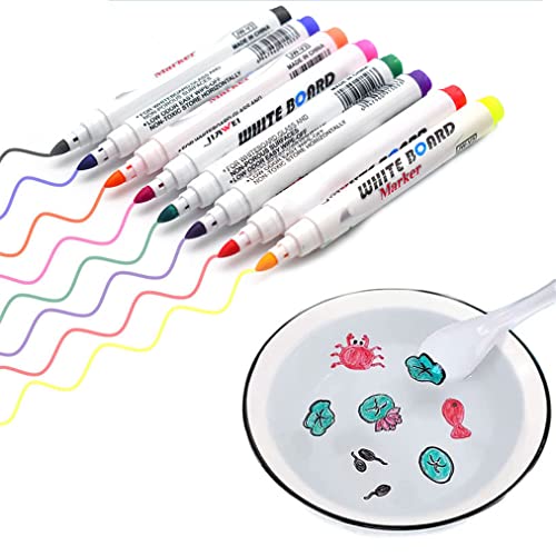 UKETO 8 Pcs Magical Water Painting - Erasable Floating Pen in Water,Magical Water Painting, Childrens Color Whiteboard Markers Cover