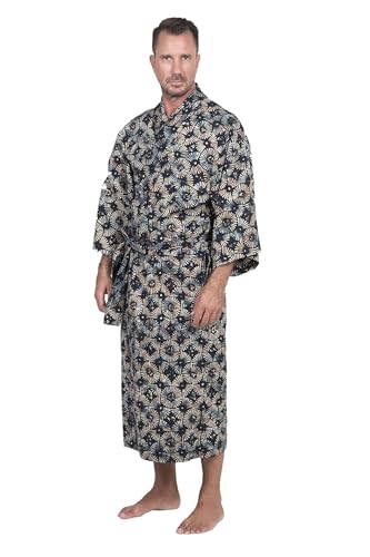 NOVICA Blue Men's Cotton Batik Robe, Midnight Fireworks' (One Size Fits Most)