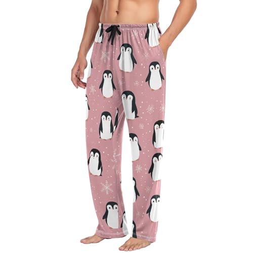 Cute Penguin Cartoon Pajama Pants Snowy Polka Dots Men's Pajama Bottoms Lounge Sleepwear PJs Lightweight Sleep Pants M4