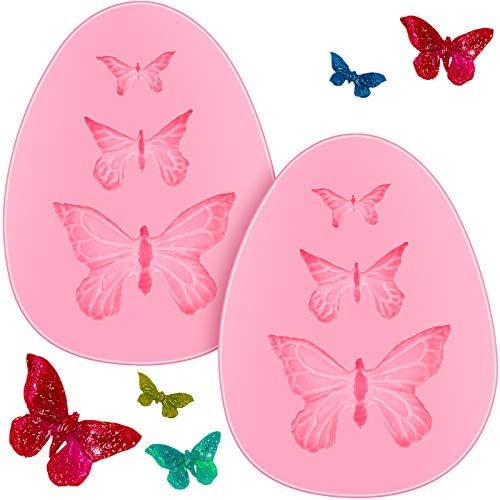 2 Pieces Butterfly Silicone Molds Mini Butterfly Fondant Cake Baking Mold Cupcake Decoration Tool Butterfly Shaped Chocolate Trays for Homemade Cake DIY Polymer Clay