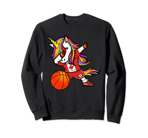 Funny Dabbing Unicorn Canada Basketball - Canadian Flag Sweatshirt, Black