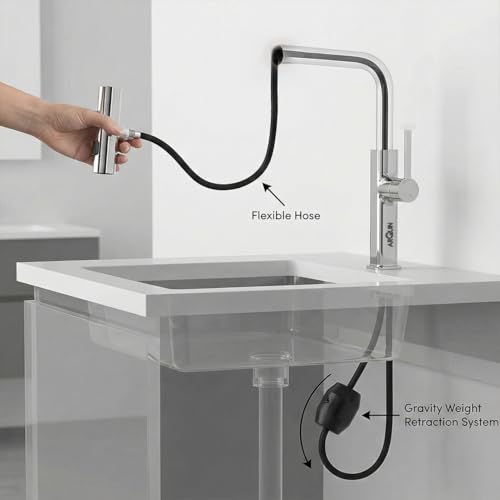 Image of ARQUIN Pull Down Kitchen Faucet SS304 Kitchen Sink Tap Faucet- Hot and Cold with 360 Swivel Deck Mounted Dual Spray Kitchen Tap for Home Sink (Magical Pullout Multiflow Faucet Silver)