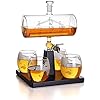 Decanter Plant zeilboot Decanter whisky fles met 4 geëtste globe whisky bril, en massief houten frame, voor scotch…