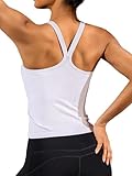 ATTRACO Workout Yoga Tops Built in Bra Athletic Running Tank Casual Cropped Top White Tank Top L