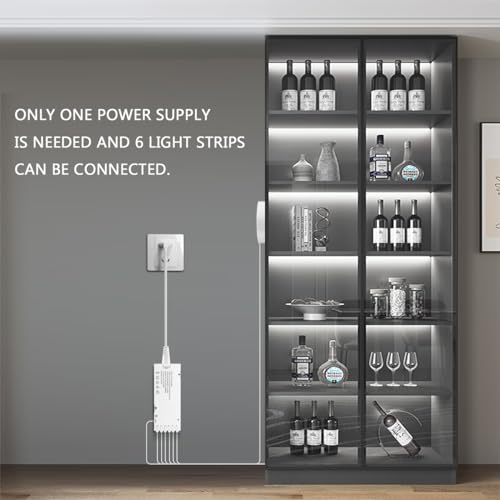 Image of Under Cabinet LED Lighting kit, 6 PCS 6500K White LED Strip Lights Penetrable Wood Touch Dimmable COB LED Strip with 60W Adapter for Kitchen Cabinet,Counter,Shelf,TV Back,Showcase